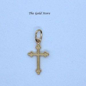 Solid Gold 14k Budded Textured Cross Pendant